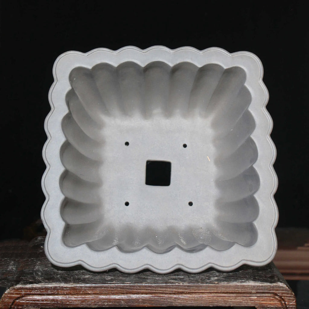 Purple sand ceramic square bonsai pot with 37cm inner diameter on desktop