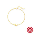 S925 sterling silver bracelet with heart charm and clip chain clasp in gold tone