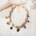 Heart-shaped resin bamboo necklace with electroplated finish in picture colour