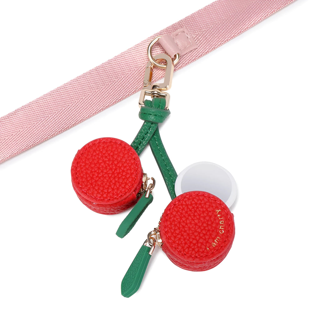 PU leather coin purse keychain with zip and detachable chain in cherry red colour