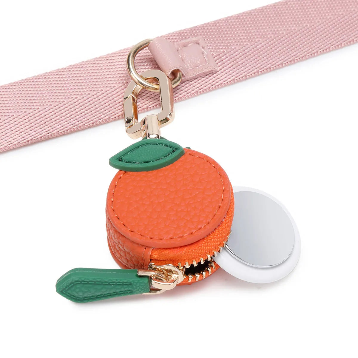 PU leather coin purse keychain with zip and detachable chain in cherry red colour