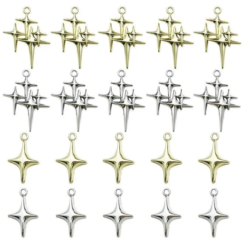 Cross-shaped XINGX pendant with eight-pointed stars, electroplated alloy DIY charm for bracelet or necklace