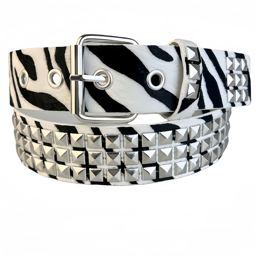 Women's punk style hip hop belt with metal decorative rivets and pyramid pattern on PU leather