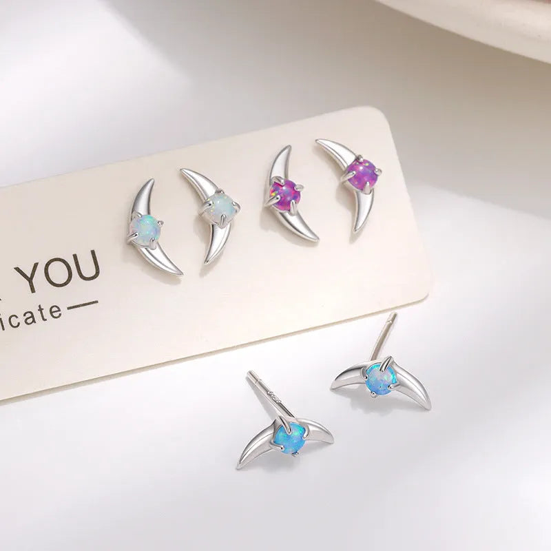 Women's geometric 925 silver earrings with electroplated finish and a choice of blue, purple or white stones