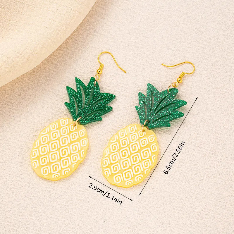 Women's drop earrings with a colourful acrylic coconut jackfruit charm on a metal hook.