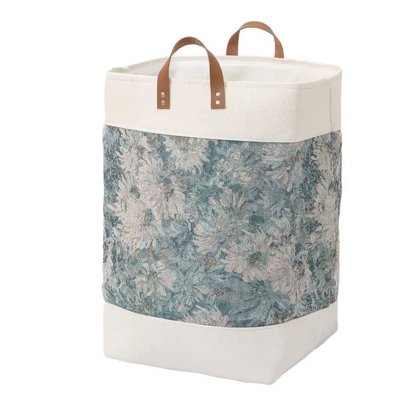 Large beige fabric storage box with 'Letters' print, showing dimensions of 35cm wide by 55cm tall.