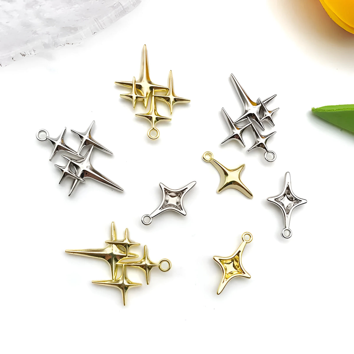 Cross-shaped XINGX pendant with eight-pointed stars, electroplated alloy DIY charm for bracelet or necklace