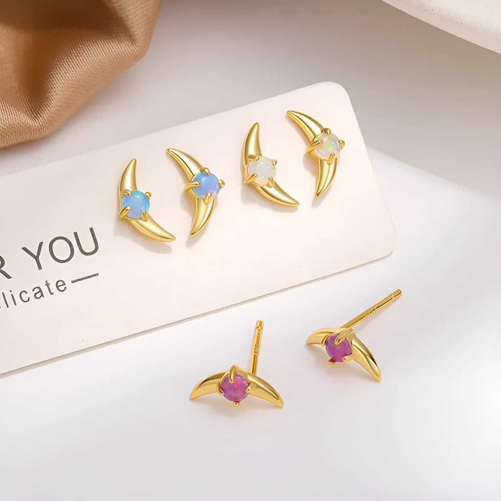 Women's geometric 925 silver earrings with electroplated finish and a choice of blue, purple or white stones