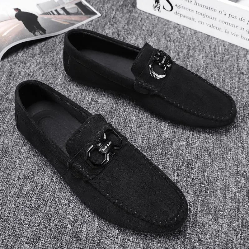 Men's black and grey casual summer shoes with suede and cowhide upper and rubber sole