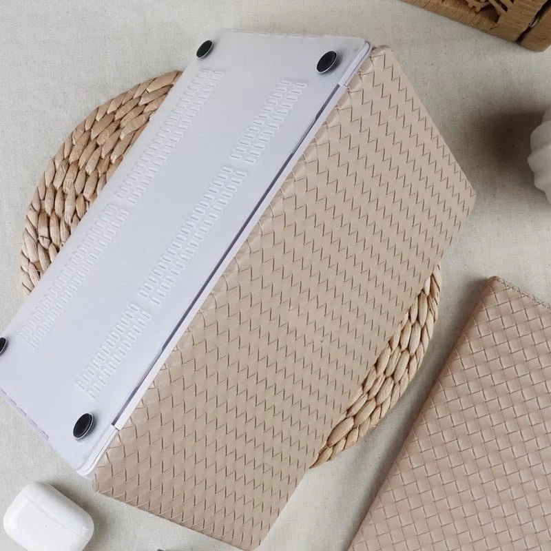 Milk tea colour woven leather laptop case for MacBook Air and Pro models, protective shell