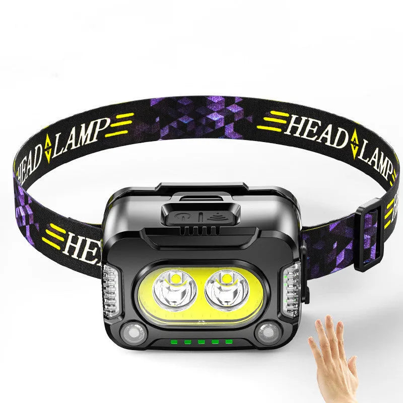 Black COB strong light headlamp with 200 metre beam for night running and fishing