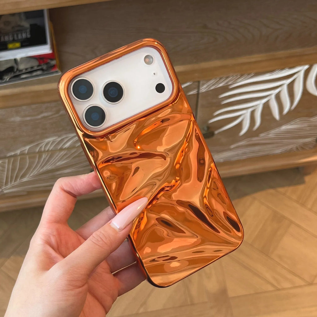 Soft shell TPU phone case in electroplated orange with water ripple three-dimensional pattern for iPhone