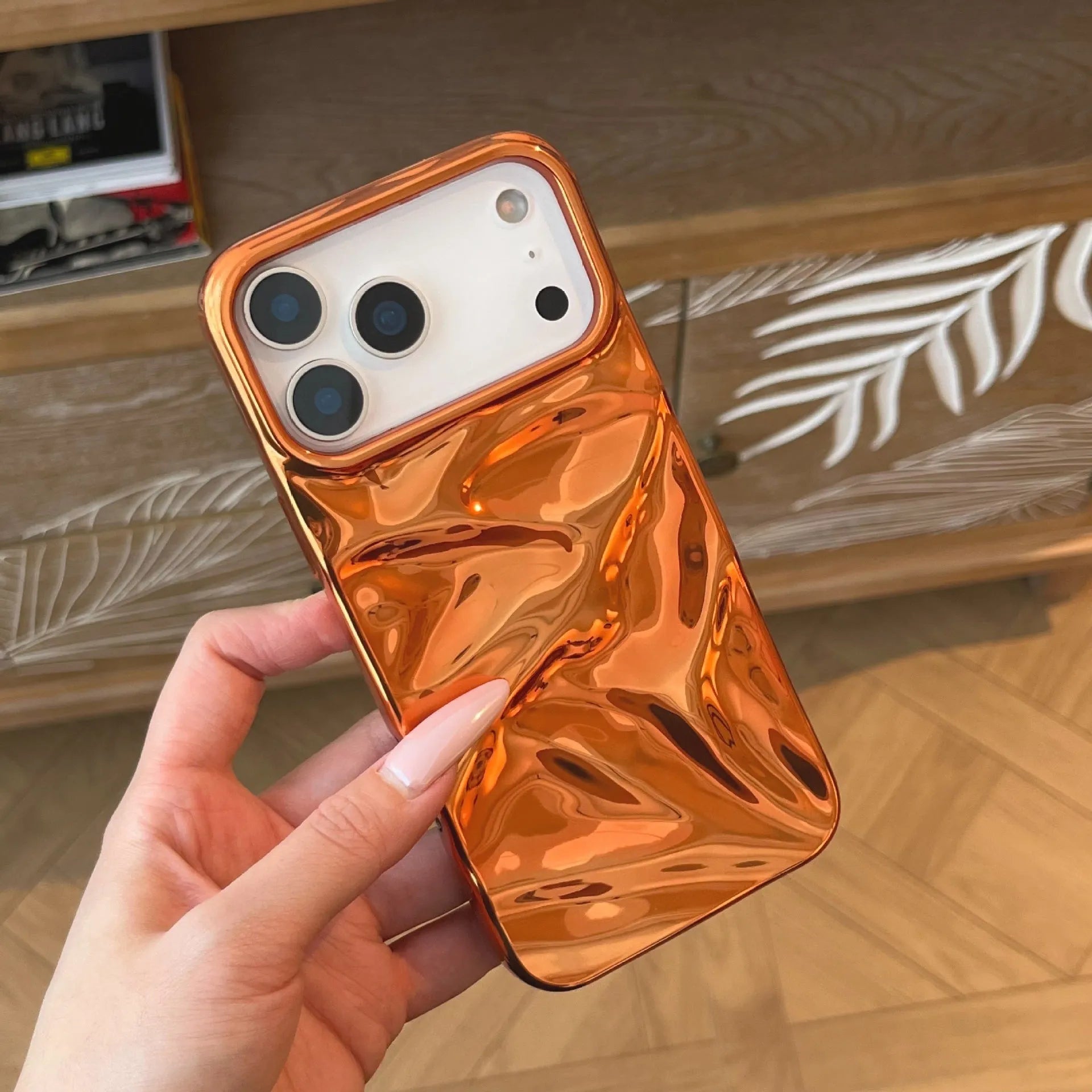 Soft shell TPU phone case in electroplated orange with water ripple three-dimensional pattern for iPhone