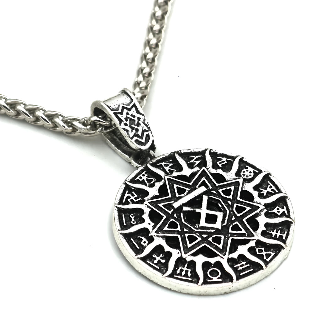 Lunavin ODing logo pendant necklace with adjustable leather rope or chain in antique silver or bronze finish