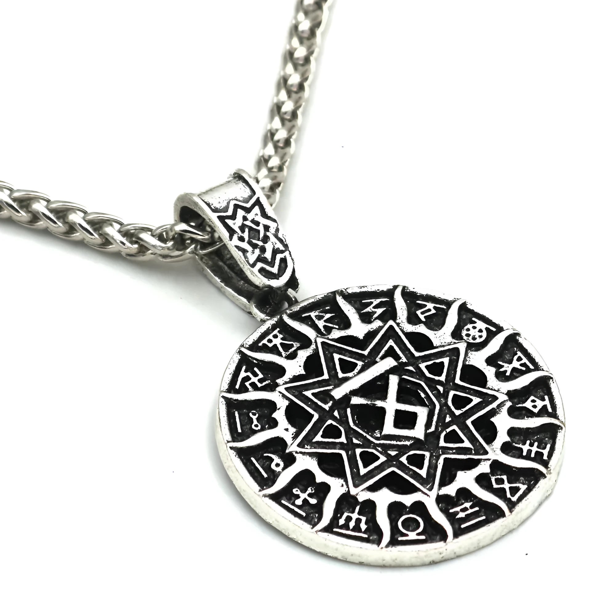 Lunavin ODing logo pendant necklace with adjustable leather rope or chain in antique silver or bronze finish