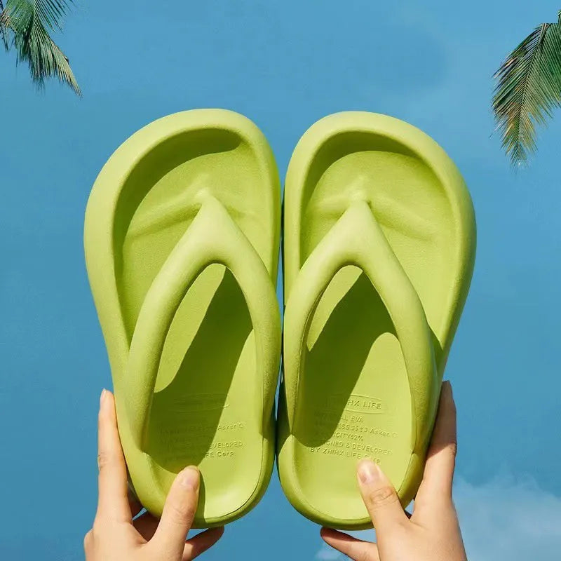 Solid colour thick-soled EVA flip-flops with decorative bow on upper strap