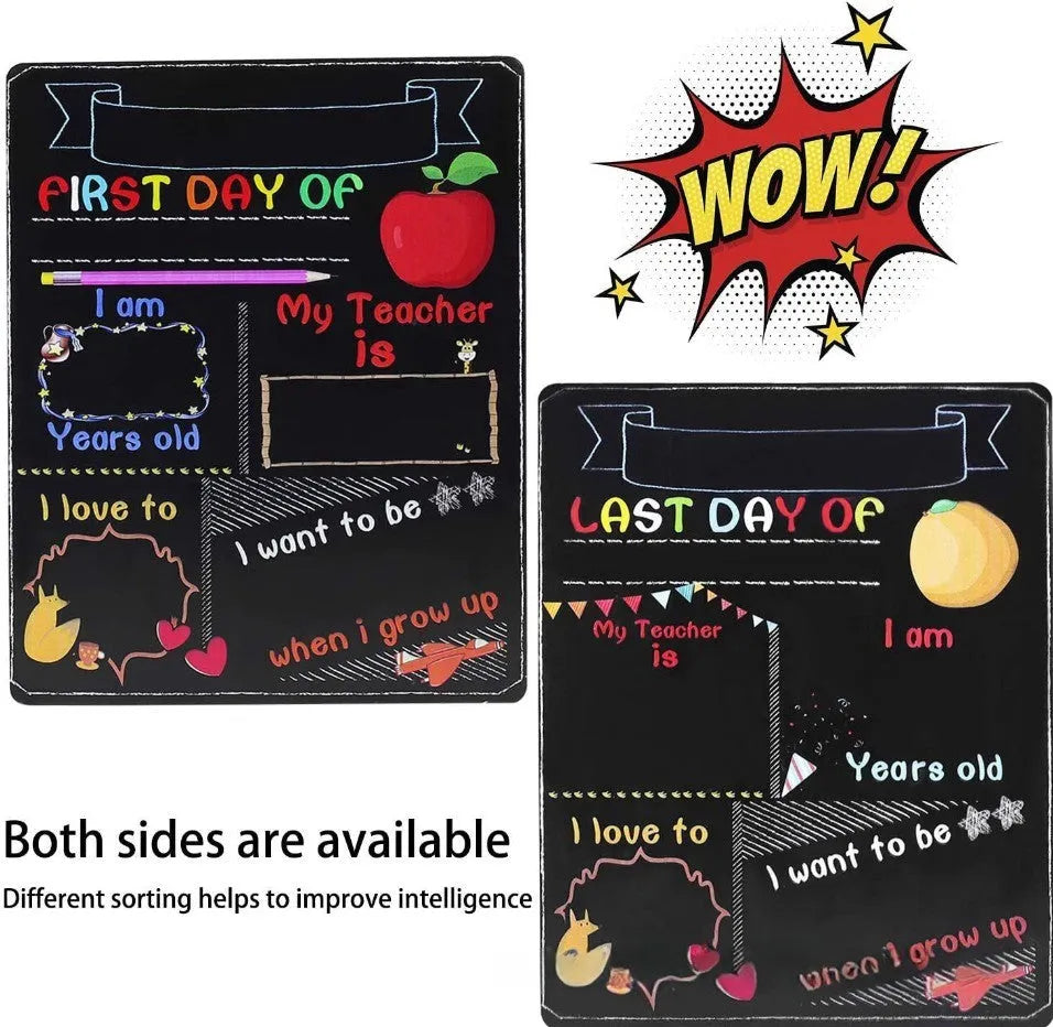 Wooden first day of school blackboard photo prop with modern simplicity design