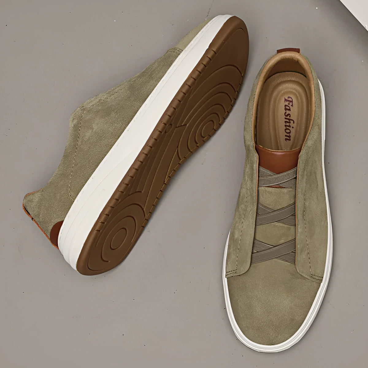 Men's suede casual soft bottom shoes with genuine cowhide leather upper, elastic band, round toe, low-top style in black, blue, khaki