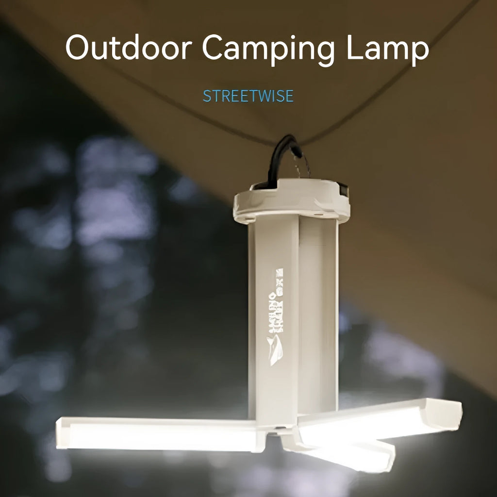 Compact magnetic camping lamp with LED indicators showing 150 lumen output for tent lighting