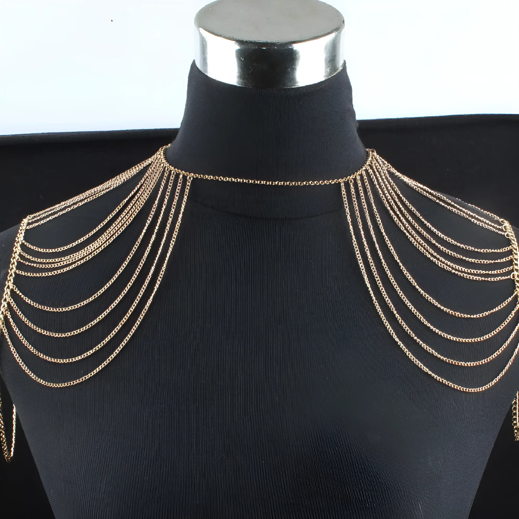 Fashion multi-layer body chain for women in gold and silver alloy shoulder chain jewellery