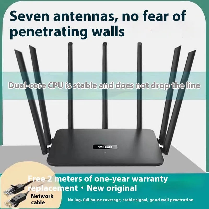 Black and white dual-band 5G gigabit router with multiple antennas for through-wall WiFi coverage