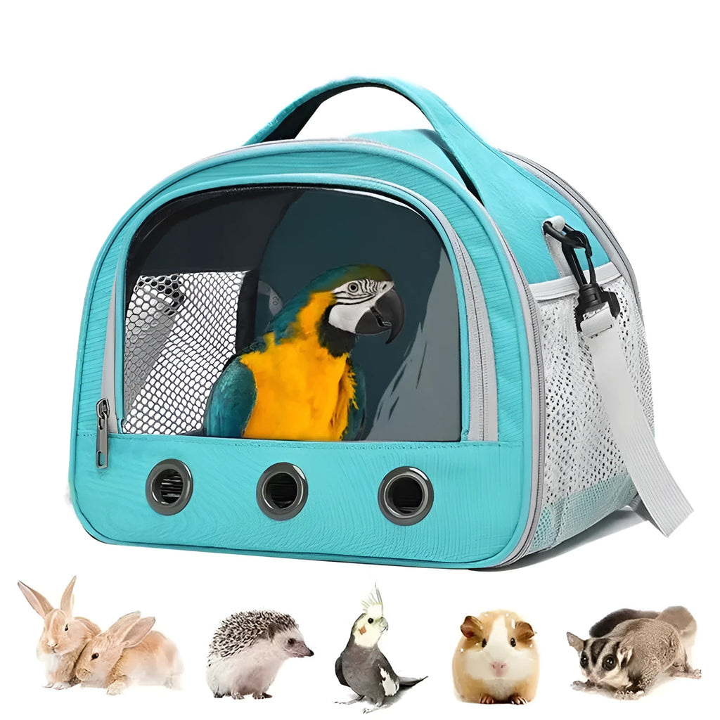 Foldable portable bird bag in black for small pets, one-shoulder carry with mesh ventilation