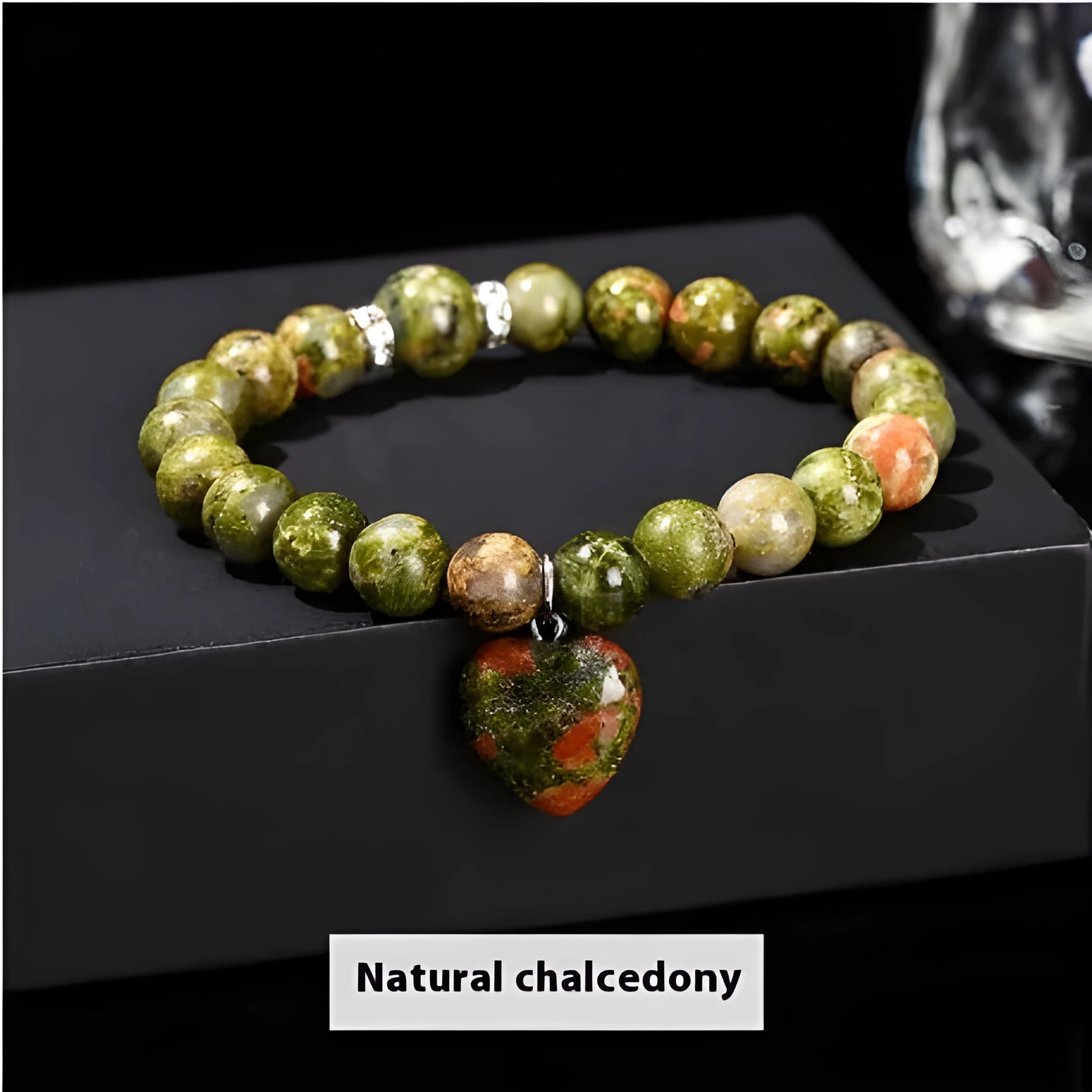 Handmade geometric love pendant bracelet with natural crystal beads in choice of six stone types