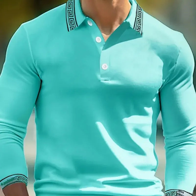 Men's loose fit button-up long sleeve shirt in polyester blend fabric available sizes S to 6XL