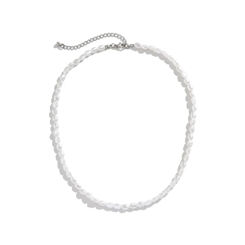 Men's white U-shaped pearl necklace adjustable from 41cm to 50cm length