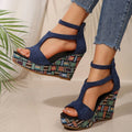 Women's cream white ankle-strap sandals with thick rubber sole, buckle closure, and cloth upper.