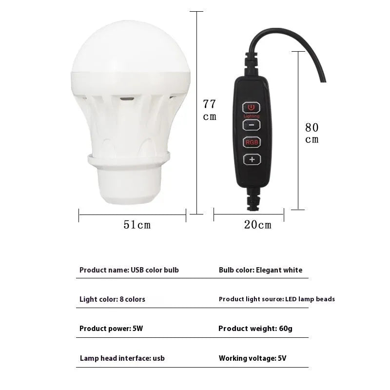USB RGB magic colour bulb with 2.4 metre wire control for flexible decorative lighting