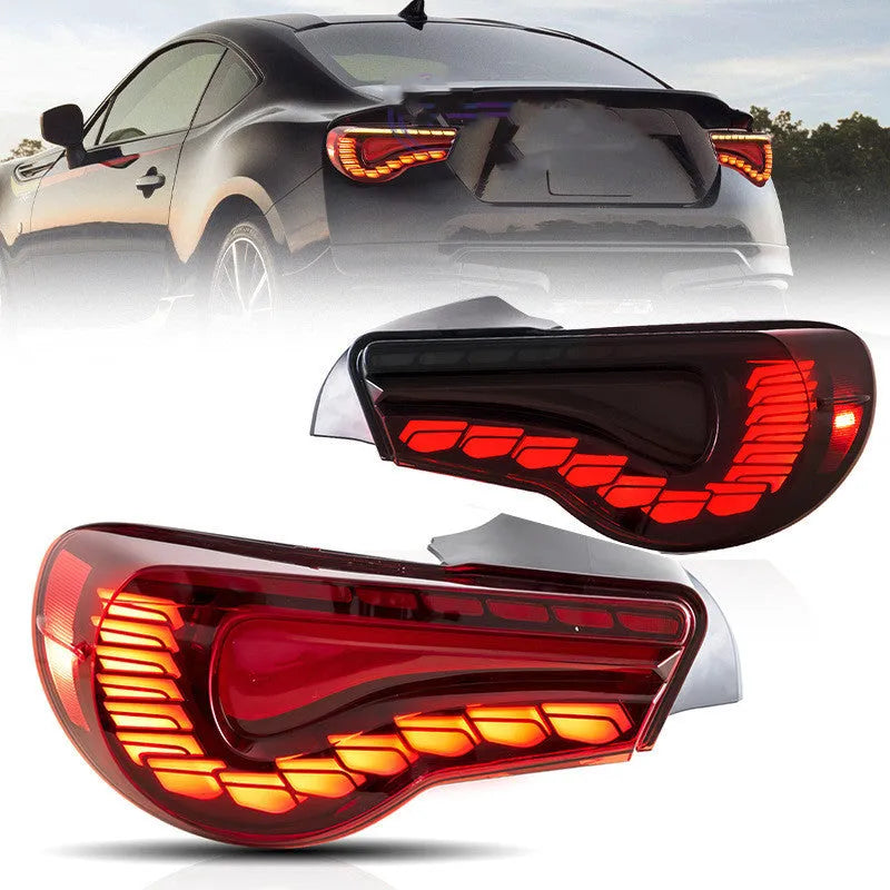 Red and black car tail light with ABS housing and LED, 25W, 490x350x222mm
