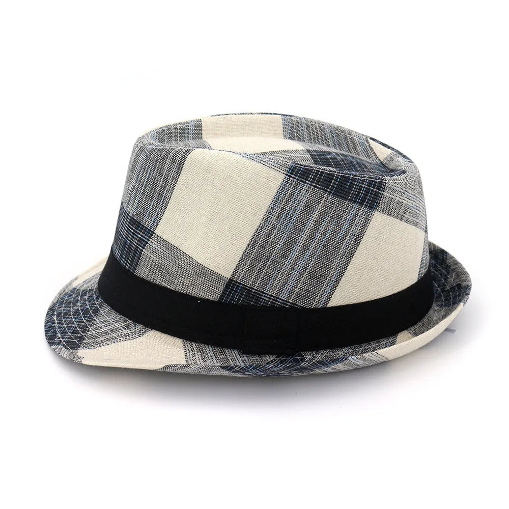Blue casual straw hat with a 4.5cm brim and bell-shaped crown on a neutral background.