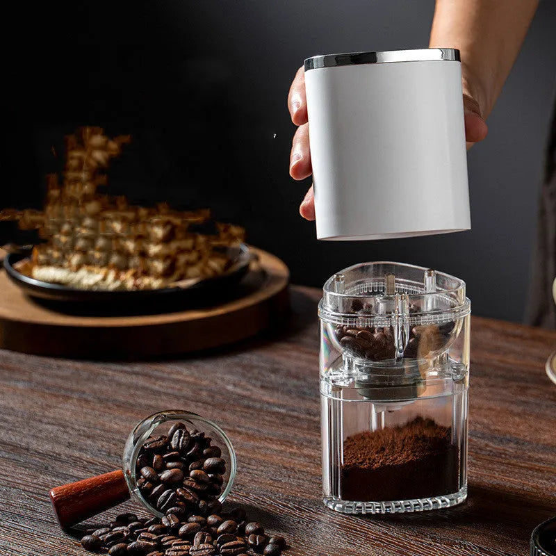 Frosted white or black portable electric coffee grinder with ceramic burr and USB cable