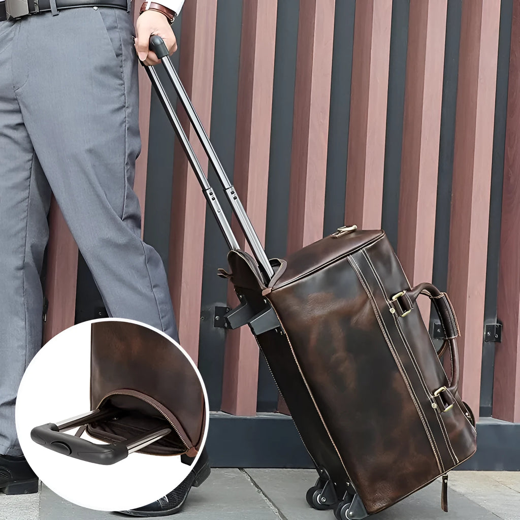 Genuine leather travel bag 20L 46cm x 27cm x 24cm oilskin coffee colour for business travel
