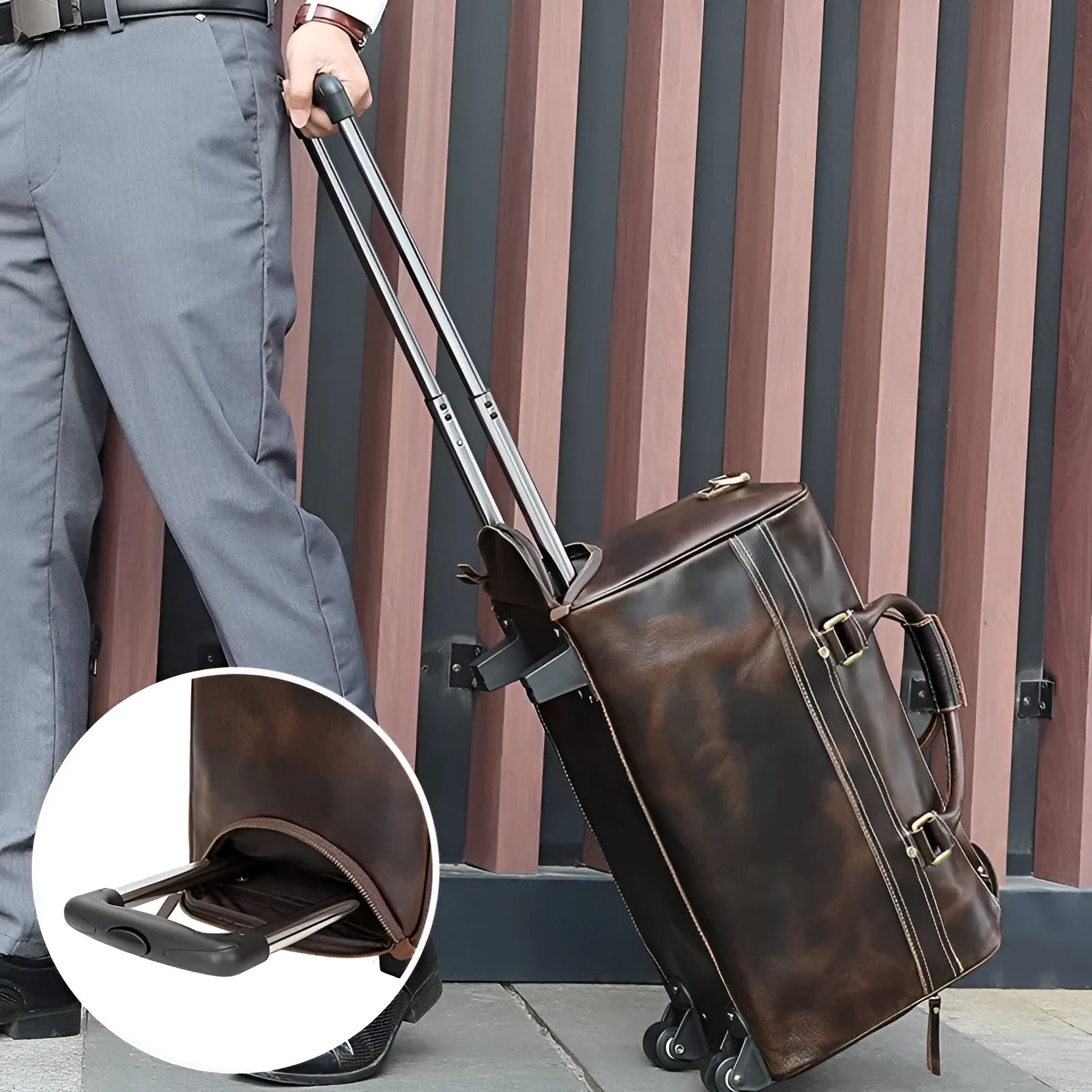 Genuine leather travel bag 20L 46cm x 27cm x 24cm oilskin coffee colour for business travel