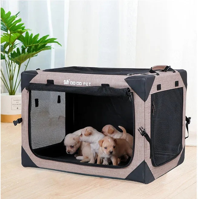 Collapsible cloth kennel tent in khaki for small dogs, 51x33x33cm, one-piece foldable design