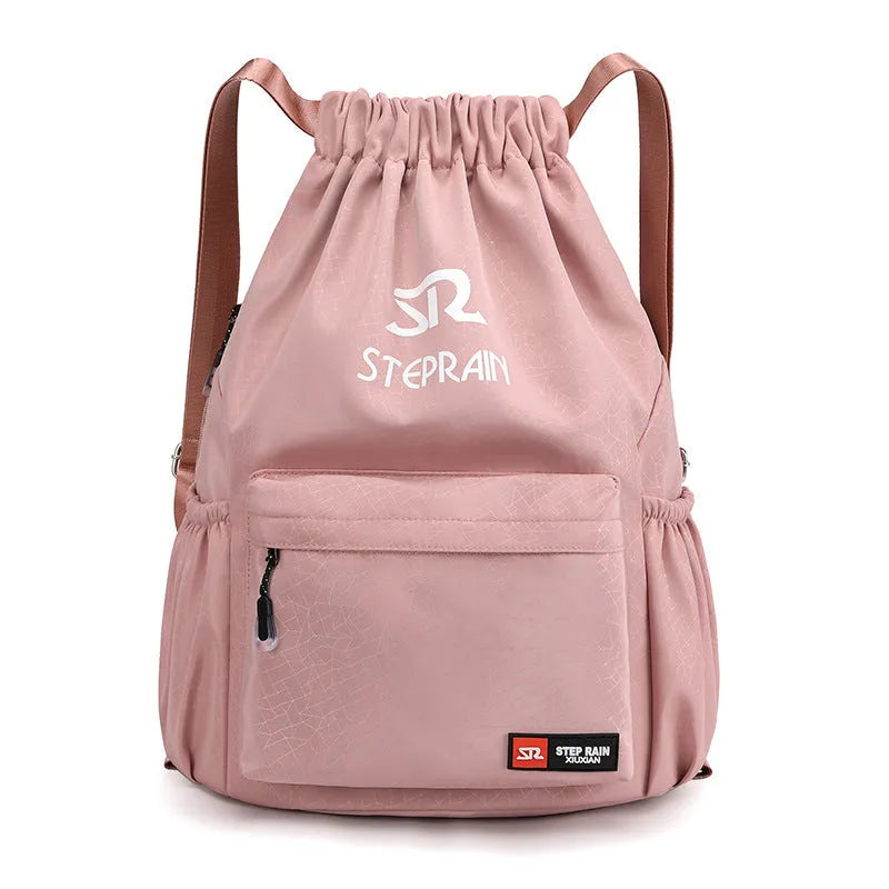 Solid colour lightweight Oxford cloth drawstring backpack with double-shoulder straps
