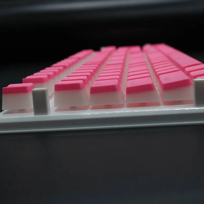 Pudding 108 key double skin PBT keycap set showing translucent milk skin finish on mechanical keyboard