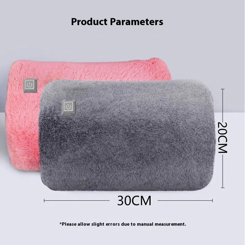 USB hand warmer with rabbit fur cover, three gear button, available in dark green, gray, and pink