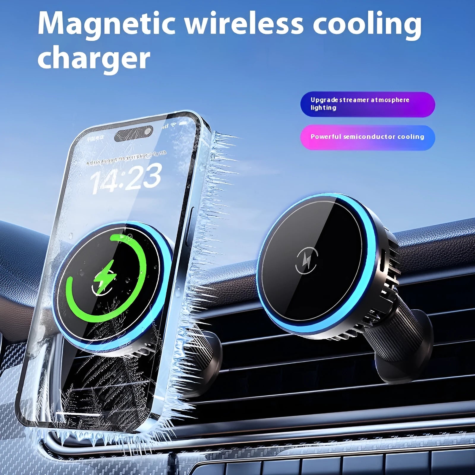 Black magnetic car wireless charger navigation rack with Type-C input and 15W output