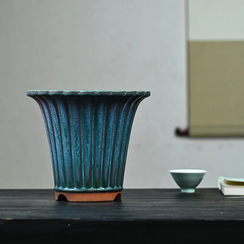 Limited Edition Jun Porcelain Colourful Glaze Spring Cymbidium Faberi Lotus Petal Orchid Ceramic Pot