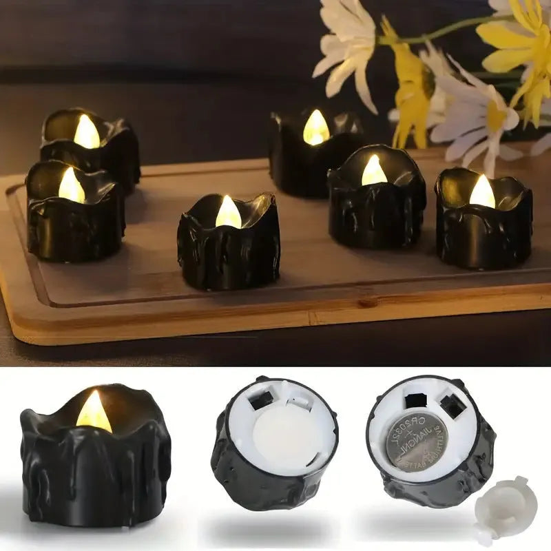 12 pack LED Christmas candles with black shell design and yellow flash style
