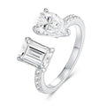 Square moissanite ring in 925 sterling silver with non-fading electroplated finish, drop-shaped geometric design, US 5-9.
