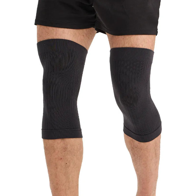 Knit breathable knee pads in pure black, light grey, dark grey, or purplish blue, supplied as a free size pair.