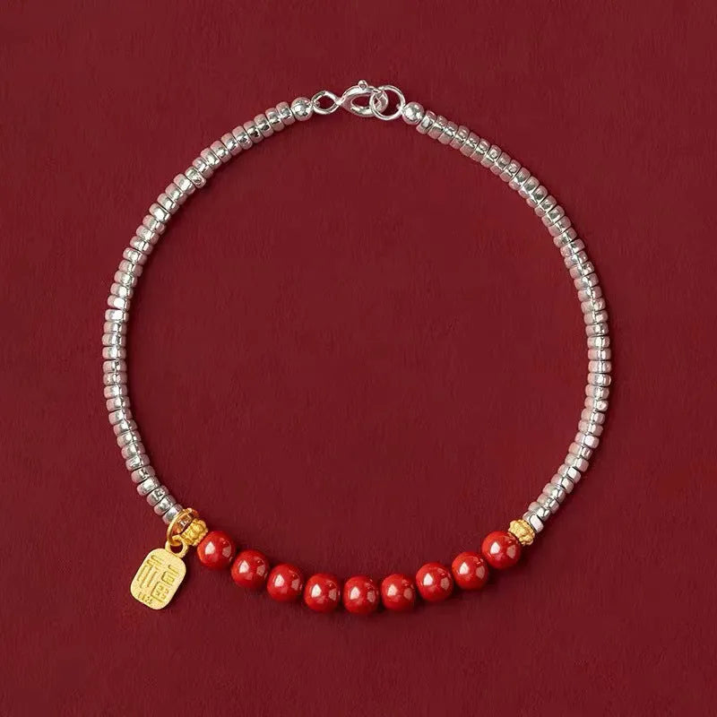 Electroplated silver couple bracelet with geometric beads on copper, 16 cm length in white K colour