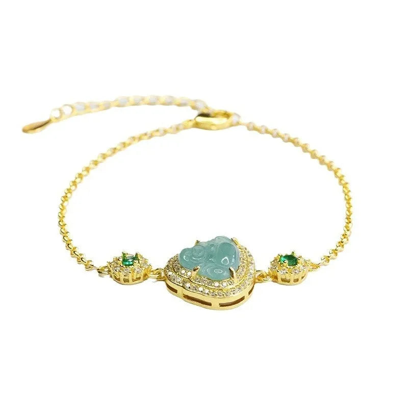 Emerald blue water Maitreya Buddha jade bracelet with 10x13mm beads for women