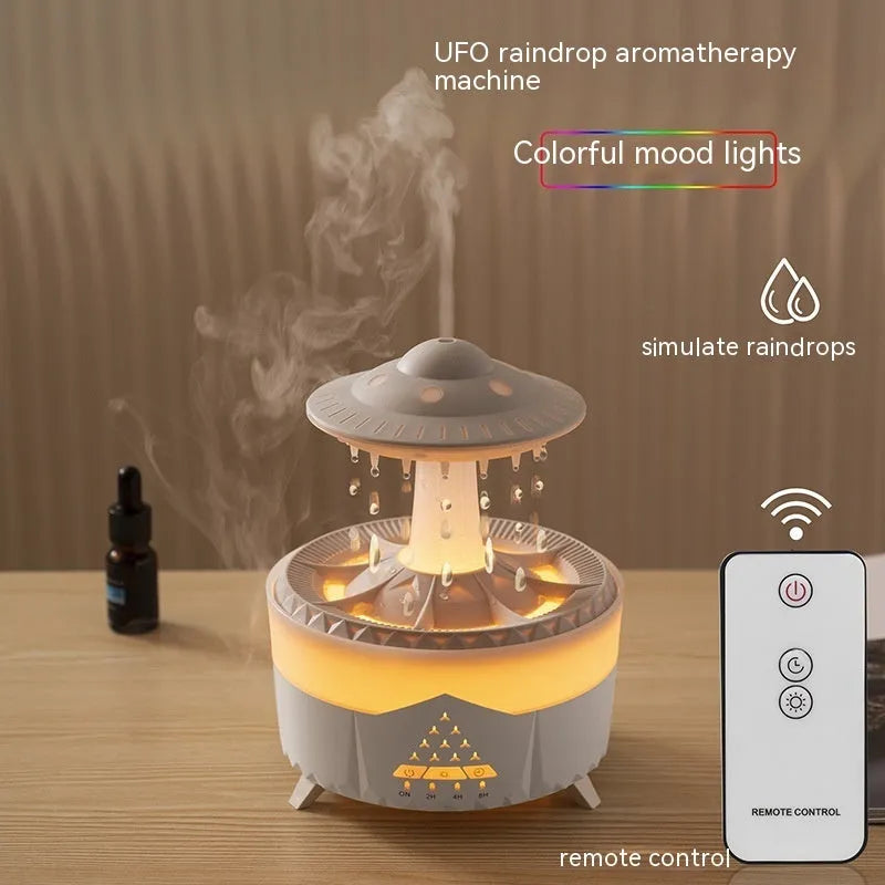 White cloud-shaped USB humidifier with LED night light and water droplet display