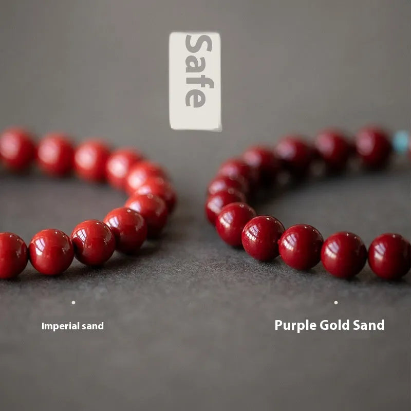 Purple gold sand cinnabar bracelet with geometric elliptical beads in 6mm, 8mm, or 10mm sizes.