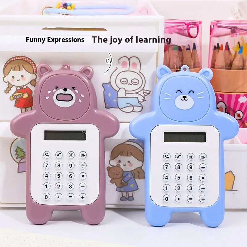 Cartoon bear shaped mini portable calculator in pink colour made of ABS plastic for students
